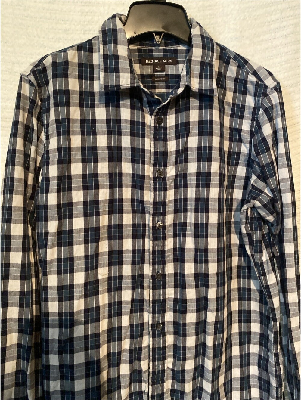 Michael Kors Blue Plaid Button Down Shirt Size L
